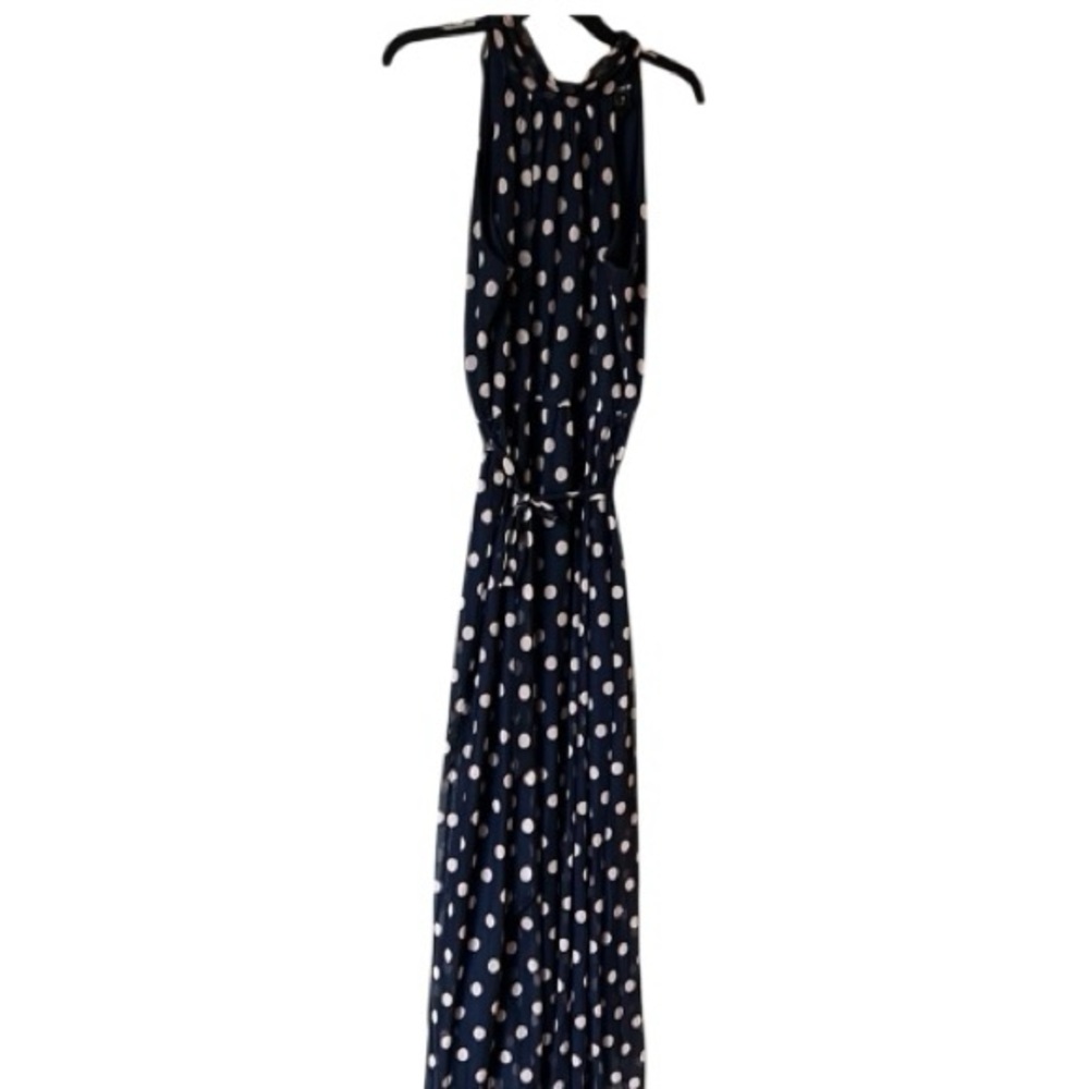 Kate and Lily Navy/Beige Polka Dot Halter neck Maxi Dress with Tie Waist size 4